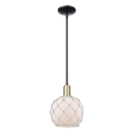 Innovations Farmhouse Rope 8in 1-Light Mini Pendant | Industrial Black Antique Brass and White Frosted Glass Rope Shade | Model 716-1S-BAB-G121-8RW