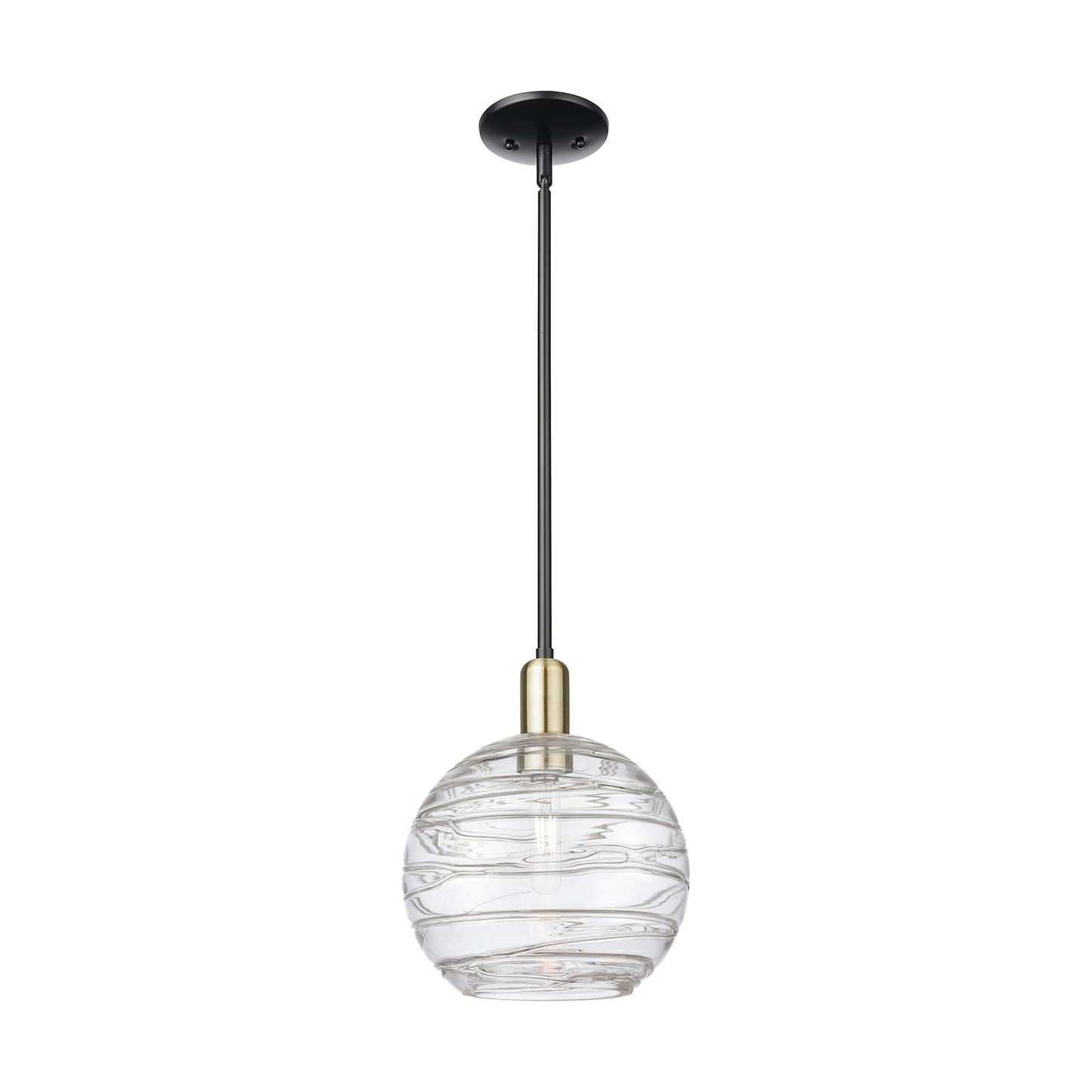 Innovations Athens Deco Swirl 10in 1-Light Mini Pendant | Industrial Black Antique Brass Steel and Clear Deco Swirl Glass | Model 716-1S-BAB-G1213-10CL