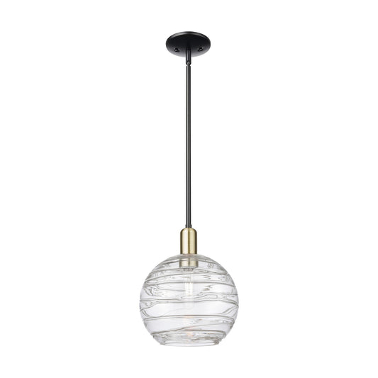 Innovations Athens Deco Swirl 10in 1-Light Mini Pendant | Industrial Black Antique Brass Steel and Clear Deco Swirl Glass | Model 716-1S-BAB-G1213-10CL