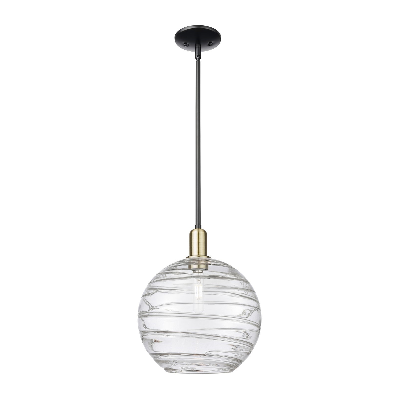 Innovations Athens Deco Swirl 12in 1-Light Mini Pendant | Industrial Black Antique Brass and Clear Glass | Kitchen Island & | Model 716-1S-BAB-G1213-12CL