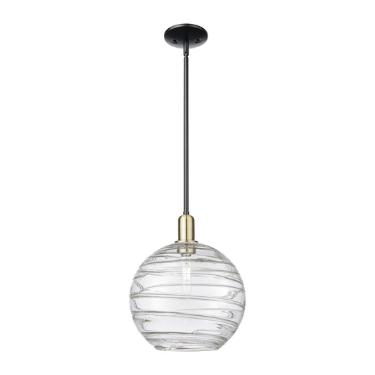 Innovations Athens Deco Swirl 12in 1-Light Mini Pendant | Industrial Black Antique Brass and Clear Glass | Kitchen Island & | Model 716-1S-BAB-G1213-12CL