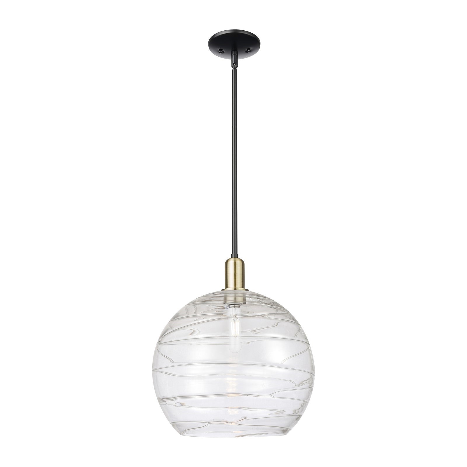 Innovations Athens Deco Swirl 14in 1-Light Mini Pendant | Industrial Black Antique Brass Steel and Clear Deco Swirl Glass | Model 716-1S-BAB-G1213-14CL