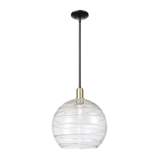 Innovations Athens Deco Swirl 14in 1-Light Mini Pendant | Industrial Black Antique Brass Steel and Clear Deco Swirl Glass | Model 716-1S-BAB-G1213-14CL