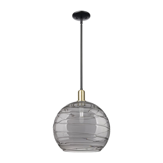 Innovations Athens Deco Swirl 14in 1-Light Mini Pendant | Industrial Black Antique Brass Steel and Light Smoke Glass | Model 716-1S-BAB-G1213-14SM