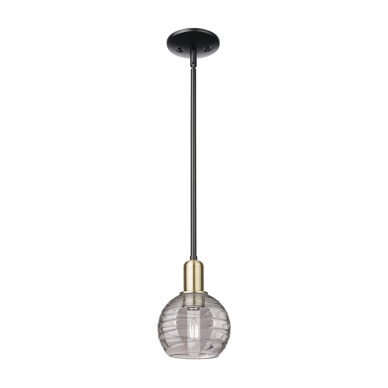 Innovations Athens Deco Swirl 6in 1-Light Mini Pendant | Industrial Black Antique Brass Steel and Clear Deco Swirl Glass | Model 716-1S-BAB-G1213-6CL