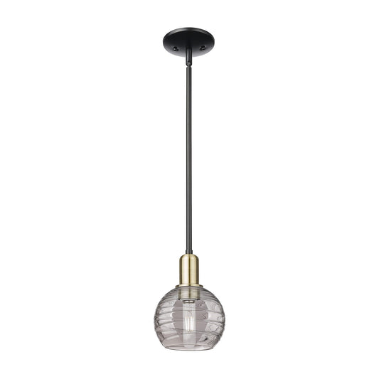 Innovations Athens Deco Swirl 6in 1-Light Mini Pendant | Industrial Black Antique Brass Steel and Clear Deco Swirl Glass | Model 716-1S-BAB-G1213-6CL