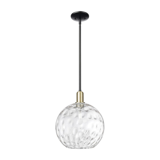 Innovations Athens Water Glass 12in 1-Light Mini Pendant | Industrial Black Antique Brass Steel and Clear Glass | Kitchen | Model 716-1S-BAB-G1215-12