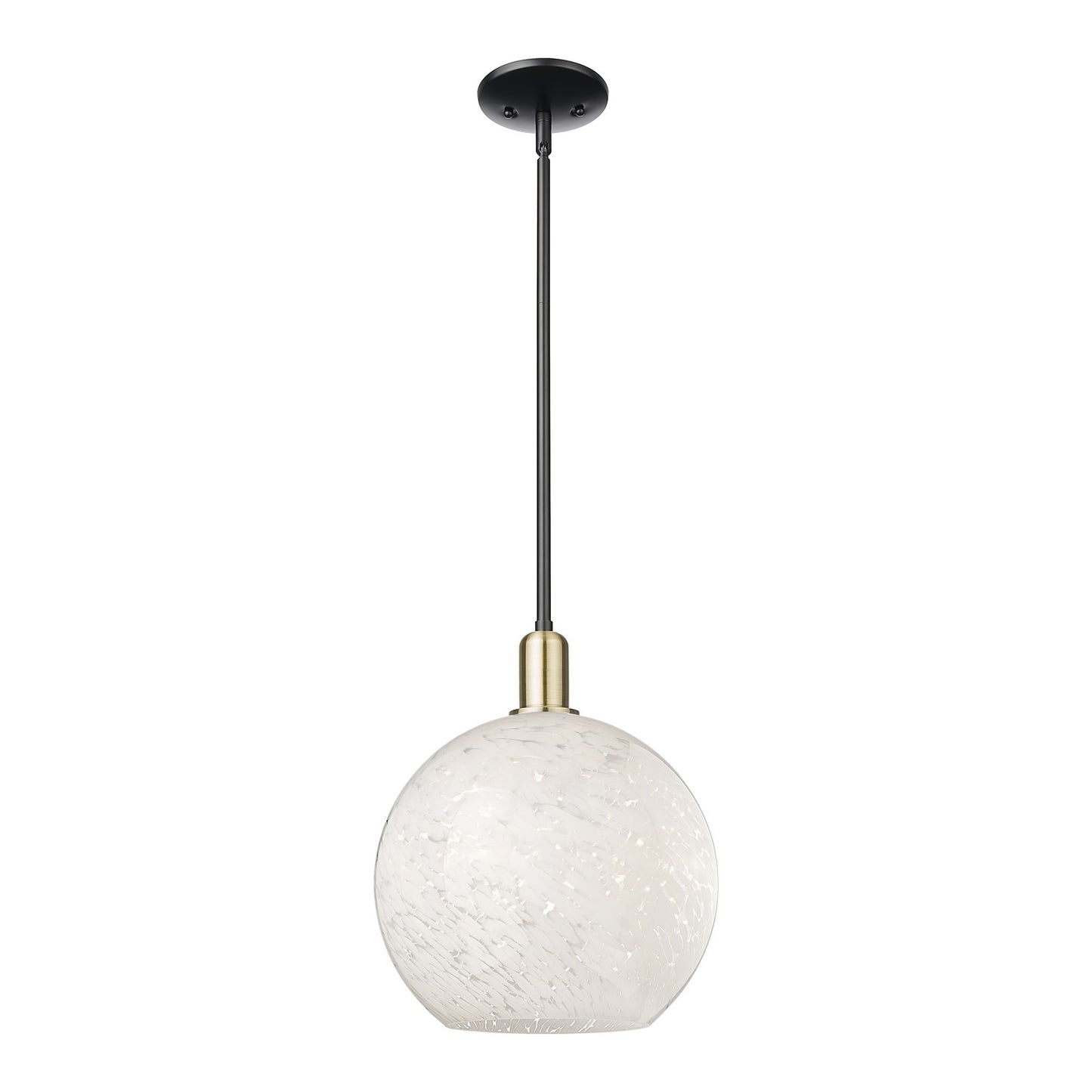 Innovations Lighting Arcadia 12in 1-Light Mini Pendant | Industrial Black Antique Brass and White Mouchette Glass | Kitchen | Model 716-1S-BAB-G1216-12WM