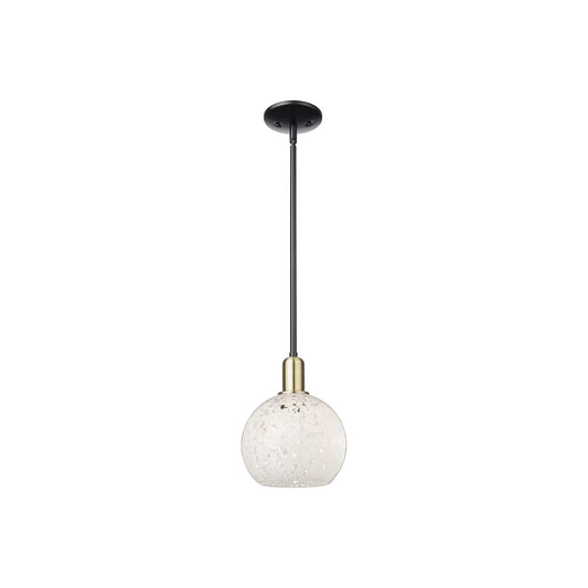Innovations Lighting Arcadia 8in 1-Light Mini Pendant | Industrial Black Antique Brass and White Mouchette Glass | Kitchen | Model 716-1S-BAB-G1216-8WM