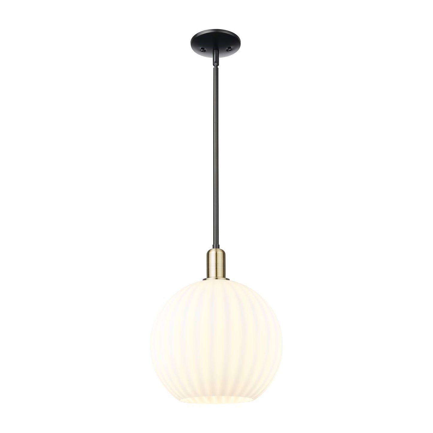 Innovations Lighting Arcadia 12in 1-Light Mini Pendant | Industrial Black Antique Brass and White Venetian Glass | Kitchen | Model 716-1S-BAB-G1217-12WV