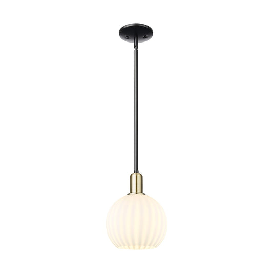 Innovations Lighting White Venetian 8in 1-Light Mini Pendant | Industrial Black Antique Brass and White Venetian Glass | Model 716-1S-BAB-G1217-8WV