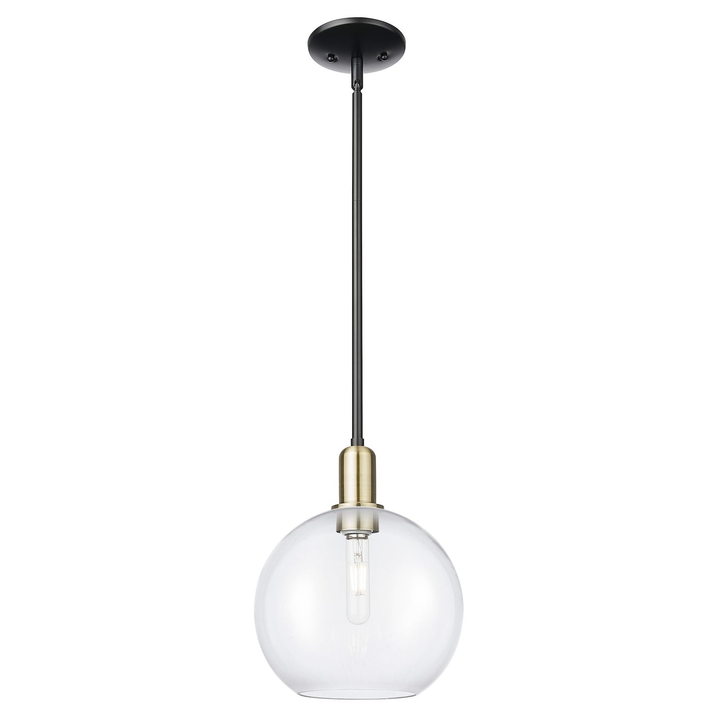 Innovations Athens 10in 1-Light Mini Pendant | Industrial Black Antique Brass and Clear Glass | Kitchen Island & Dining Room | Model 716-1S-BAB-G122-10