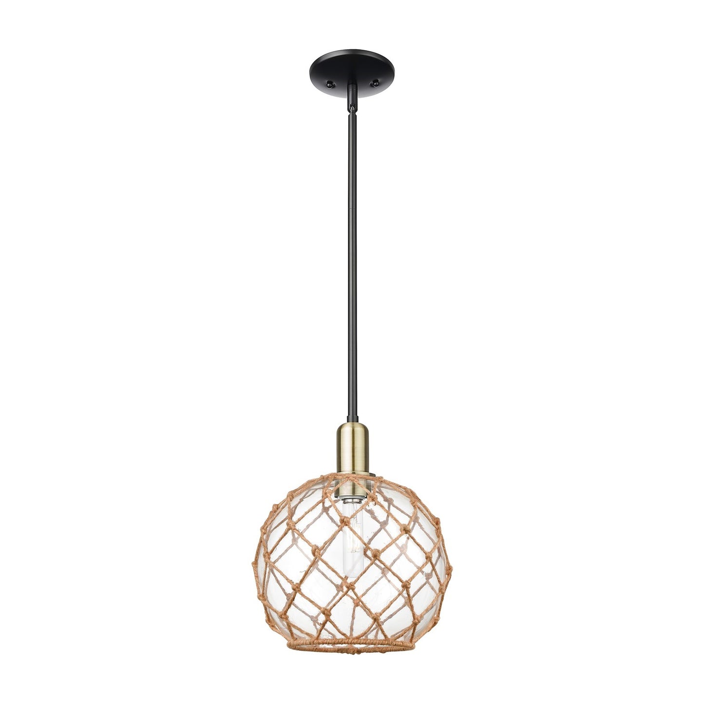 Innovations Farmhouse Rope 10in 1-Light Mini Pendant | Industrial Black Antique Brass and Clear Glass with Brown Rope | Model 716-1S-BAB-G122-10RB