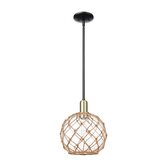 Innovations Farmhouse Rope 10in 1-Light Mini Pendant | Industrial Black Antique Brass and Clear Glass with Brown Rope | Model 716-1S-BAB-G122-10RB