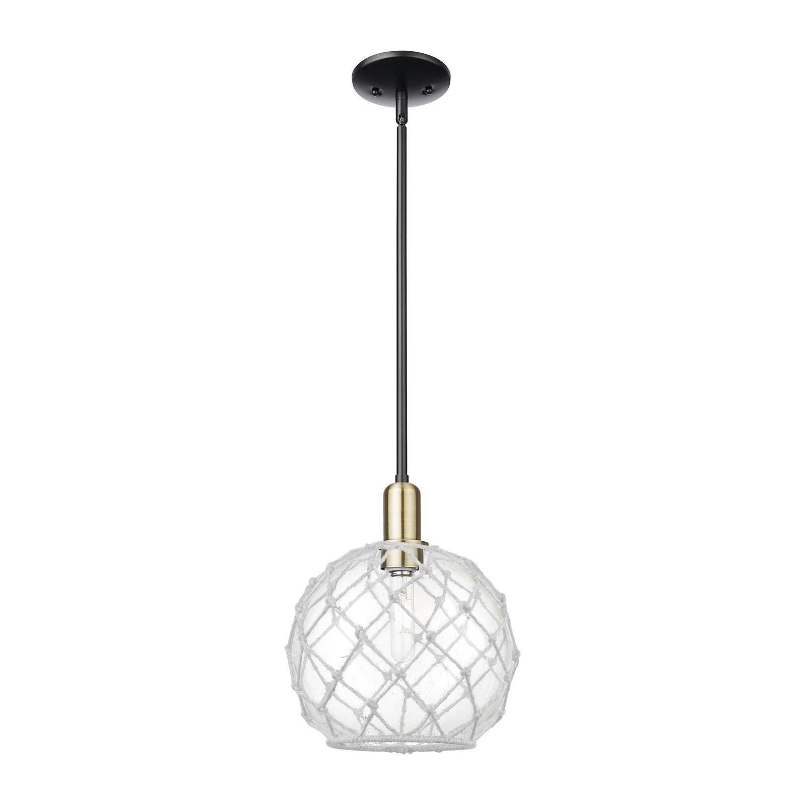 Innovations Farmhouse Rope 10in 1-Light Mini Pendant | Industrial Black Antique Brass Steel and Clear Glass with White Rope | Model 716-1S-BAB-G122-10RW