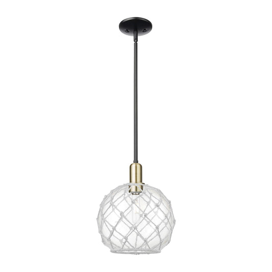 Innovations Farmhouse Rope 10in 1-Light Mini Pendant | Industrial Black Antique Brass Steel and Clear Glass with White Rope | Model 716-1S-BAB-G122-10RW