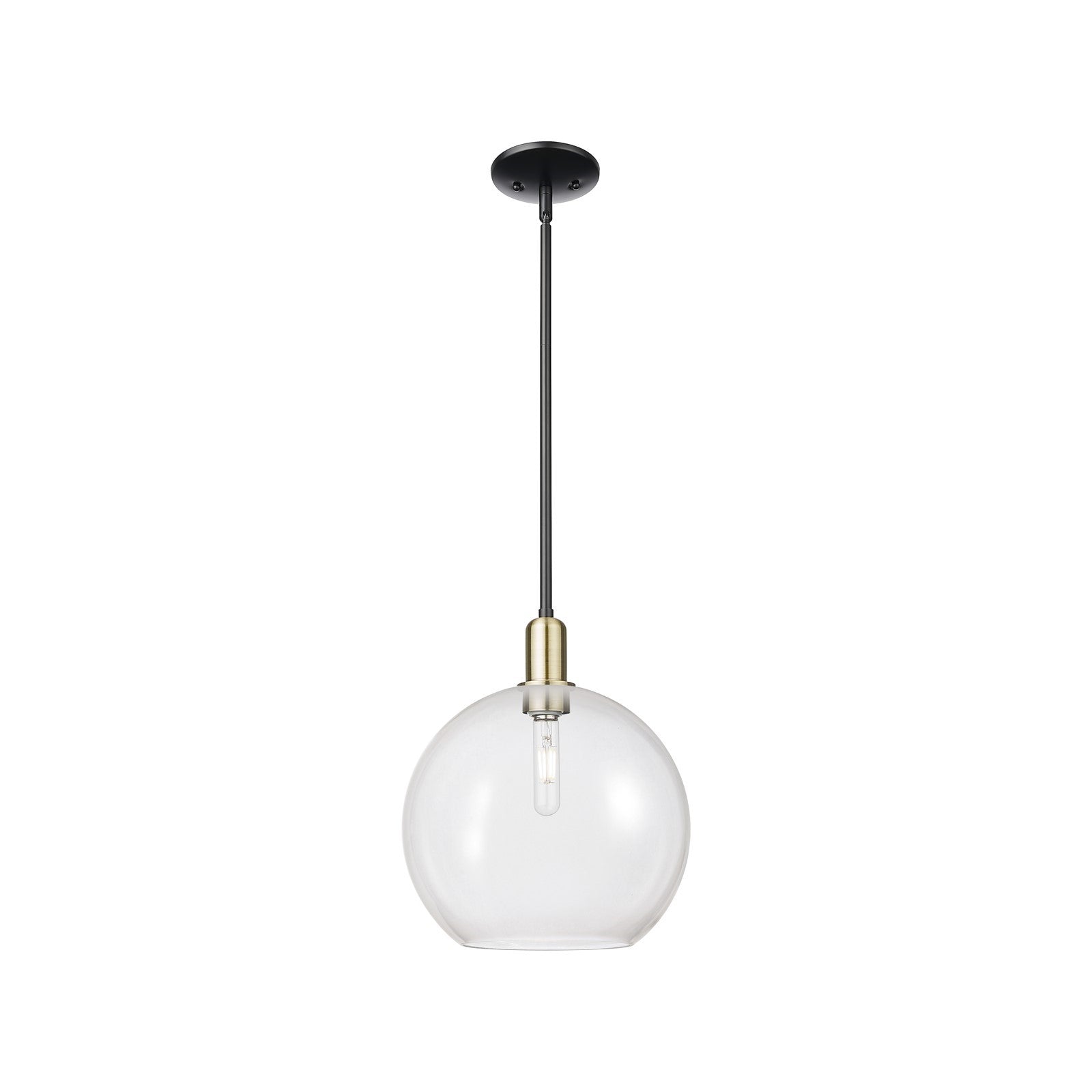Innovations Athens 12in 1-Light Mini Pendant | Industrial Black Antique Brass Steel and Clear Glass | Kitchen Island & Dining | Model 716-1S-BAB-G122-12