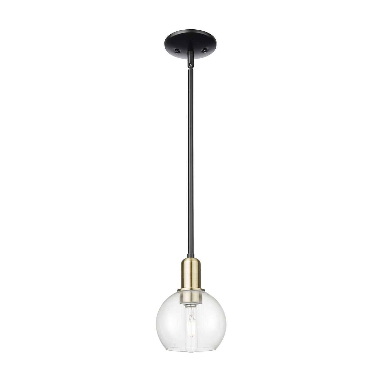 Innovations Athens 6in 1-Light Mini Pendant | Industrial Black Antique Brass Steel and Clear Glass | Kitchen Island & Dining | Model 716-1S-BAB-G122-6