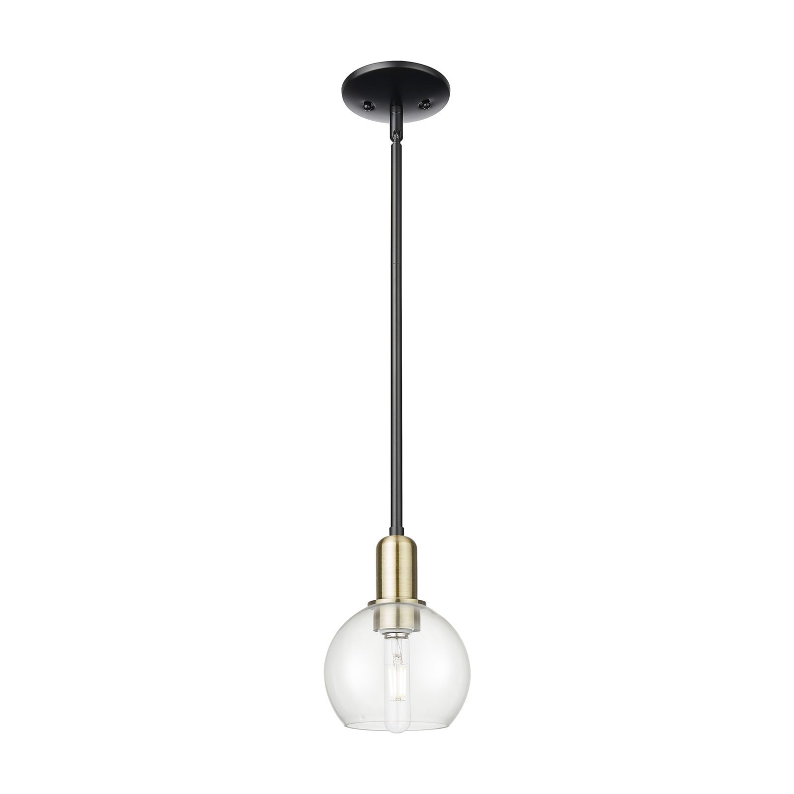 Innovations Athens 6in 1-Light Mini Pendant | Industrial Black Antique Brass Steel and Clear Glass | Kitchen Island & Dining | Model 716-1S-BAB-G122-6