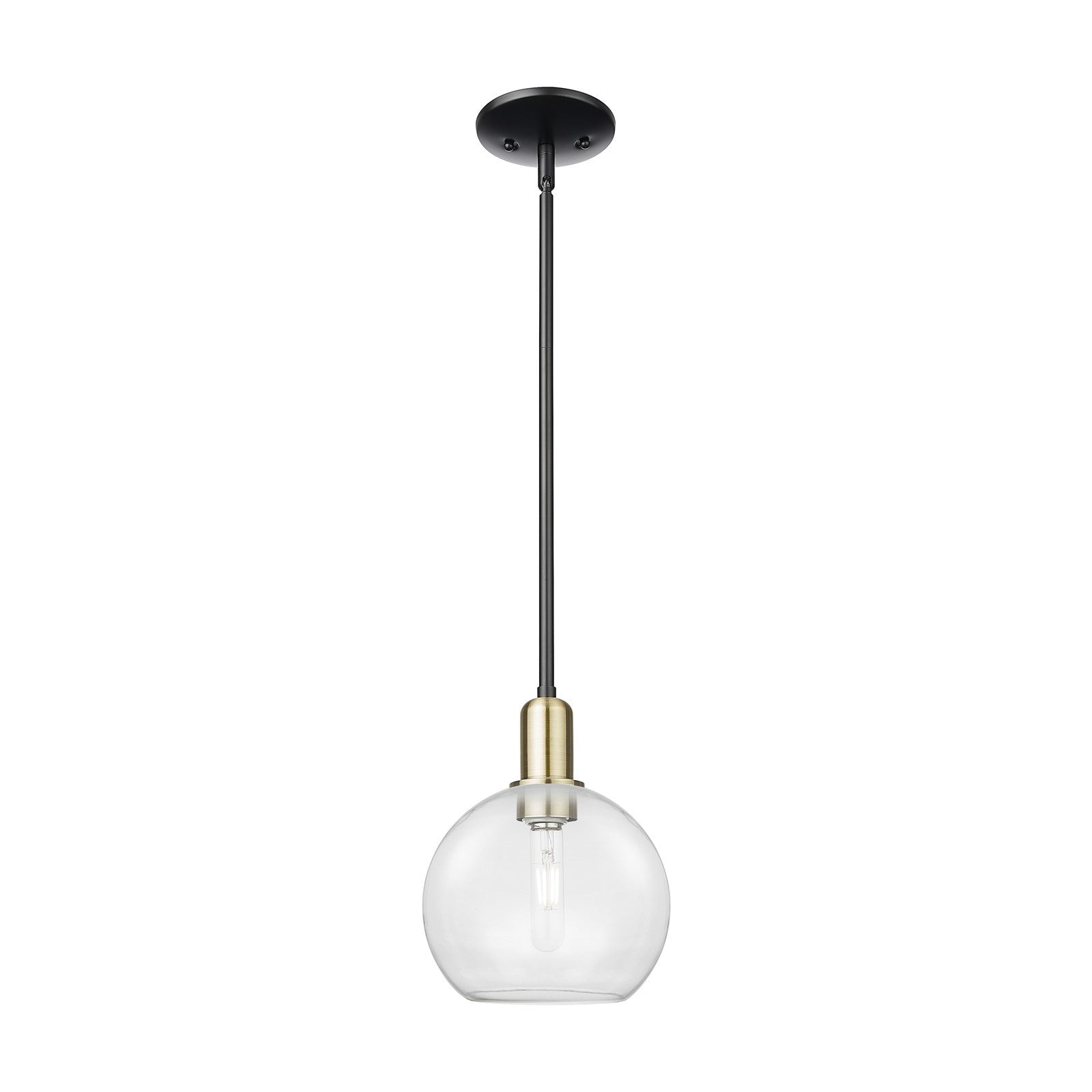 Innovations Athens 8in 1-Light Mini Pendant | Industrial Black Antique Brass and Clear Glass | Kitchen Island & Dining Room | 8 | Model 716-1S-BAB-G122-8