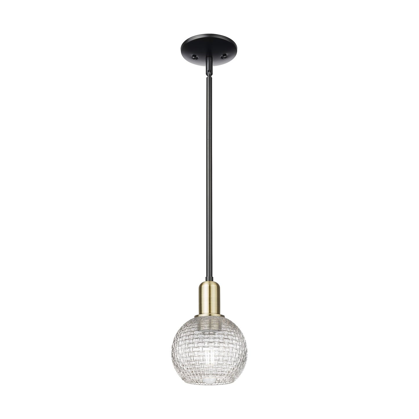 Innovations Athens 6in 1-Light Mini Pendant | Industrial Black Antique Brass and Clear Basket Weave Glass | Kitchen Island & | Model 716-1S-BAB-G122C-6CL