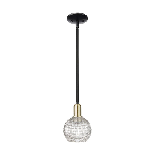 Innovations Athens 6in 1-Light Mini Pendant | Industrial Black Antique Brass and Clear Basket Weave Glass | Kitchen Island & | Model 716-1S-BAB-G122C-6CL