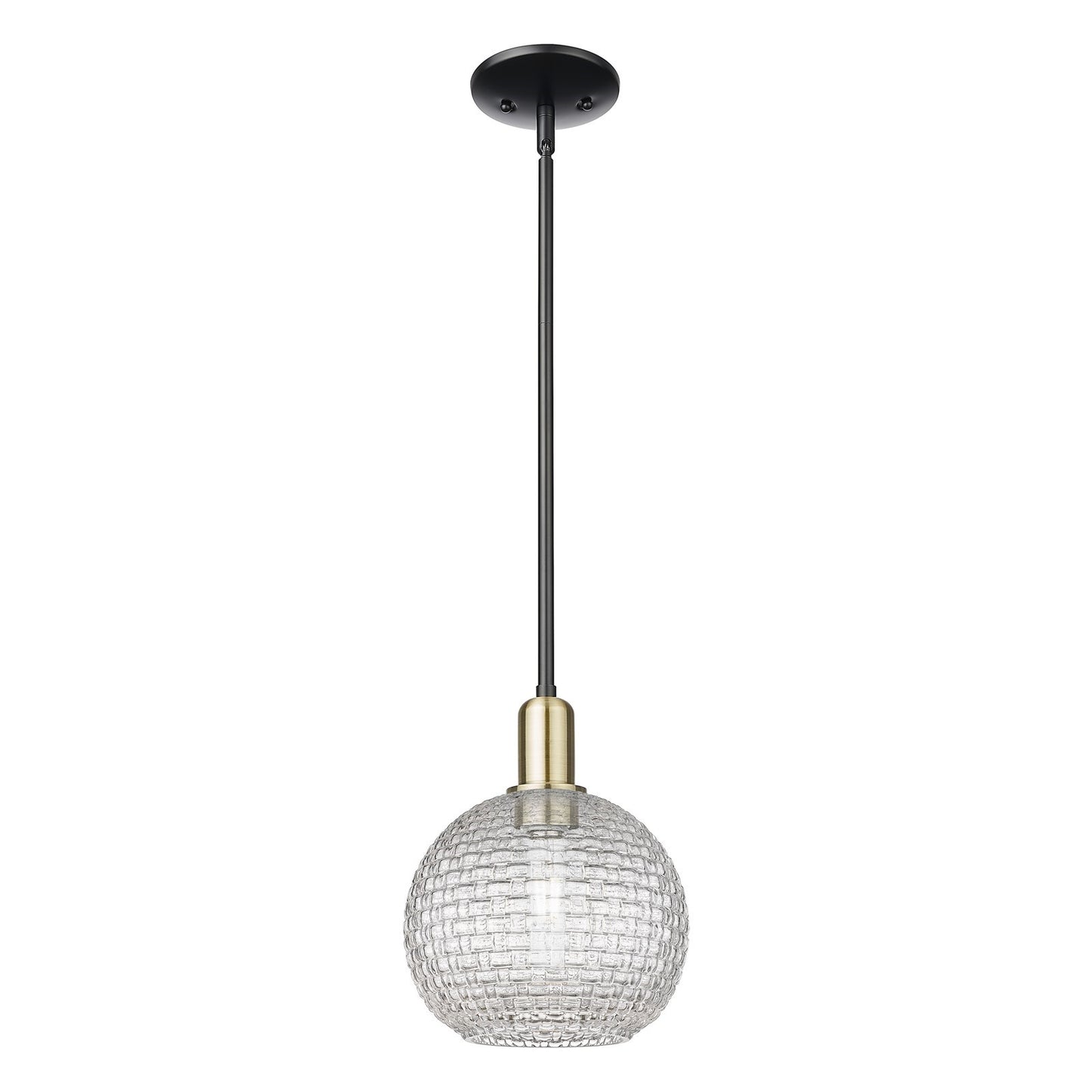 Innovations Athens 8in 1-Light Mini Pendant | Industrial Black Antique Brass and Clear Basket Weave Glass | Kitchen Island & | Model 716-1S-BAB-G122C-8CL