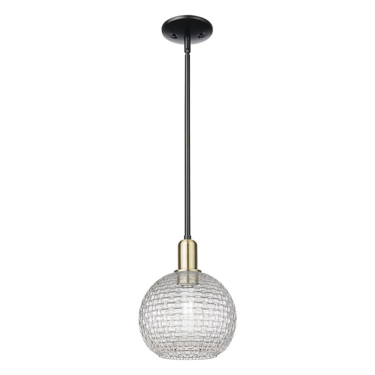 Innovations Athens 8in 1-Light Mini Pendant | Industrial Black Antique Brass and Clear Basket Weave Glass | Kitchen Island & | Model 716-1S-BAB-G122C-8CL
