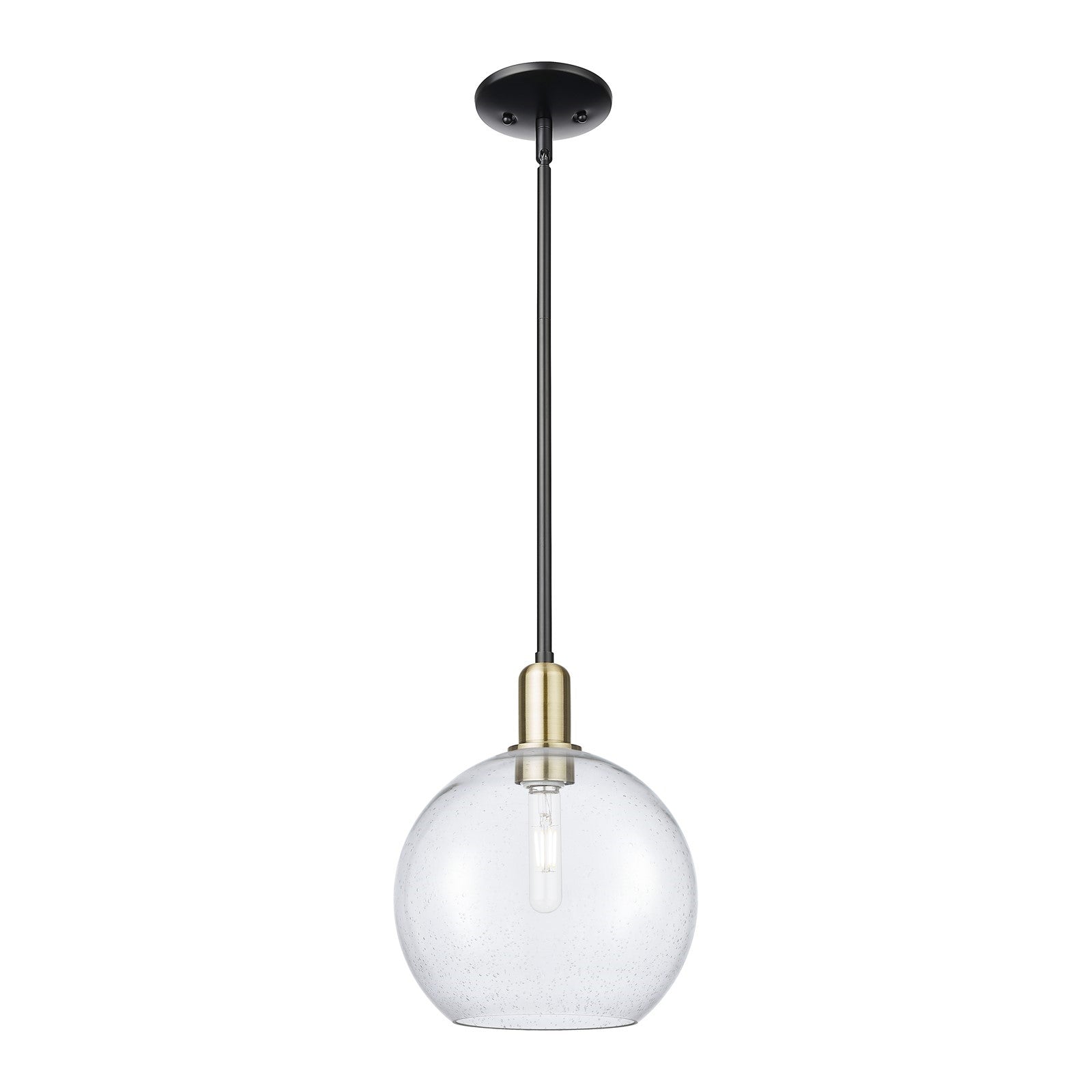 Innovations Athens 10in 1-Light Mini Pendant | Industrial Black Antique Brass Steel and Seedy Glass | Kitchen Island & Dining | Model 716-1S-BAB-G124-10