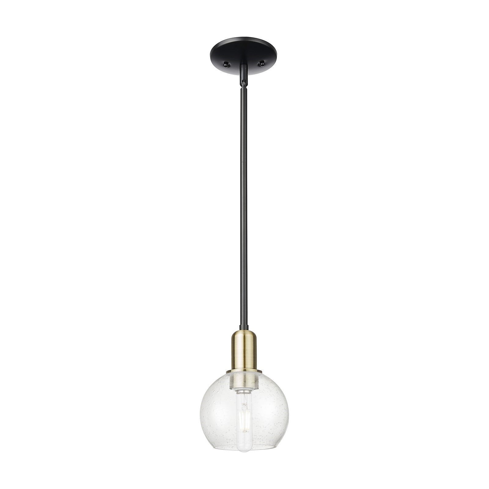 Innovations Athens 6in 1-Light Mini Pendant | Industrial Black Antique Brass Steel and Seedy Glass | Kitchen Island & Dining | Model 716-1S-BAB-G124-6