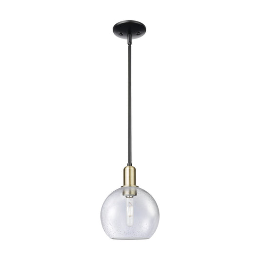 Innovations Athens 8in 1-Light Mini Pendant | Industrial Black Antique Brass Steel and Seedy Glass | Kitchen Island & Dining | Model 716-1S-BAB-G124-8