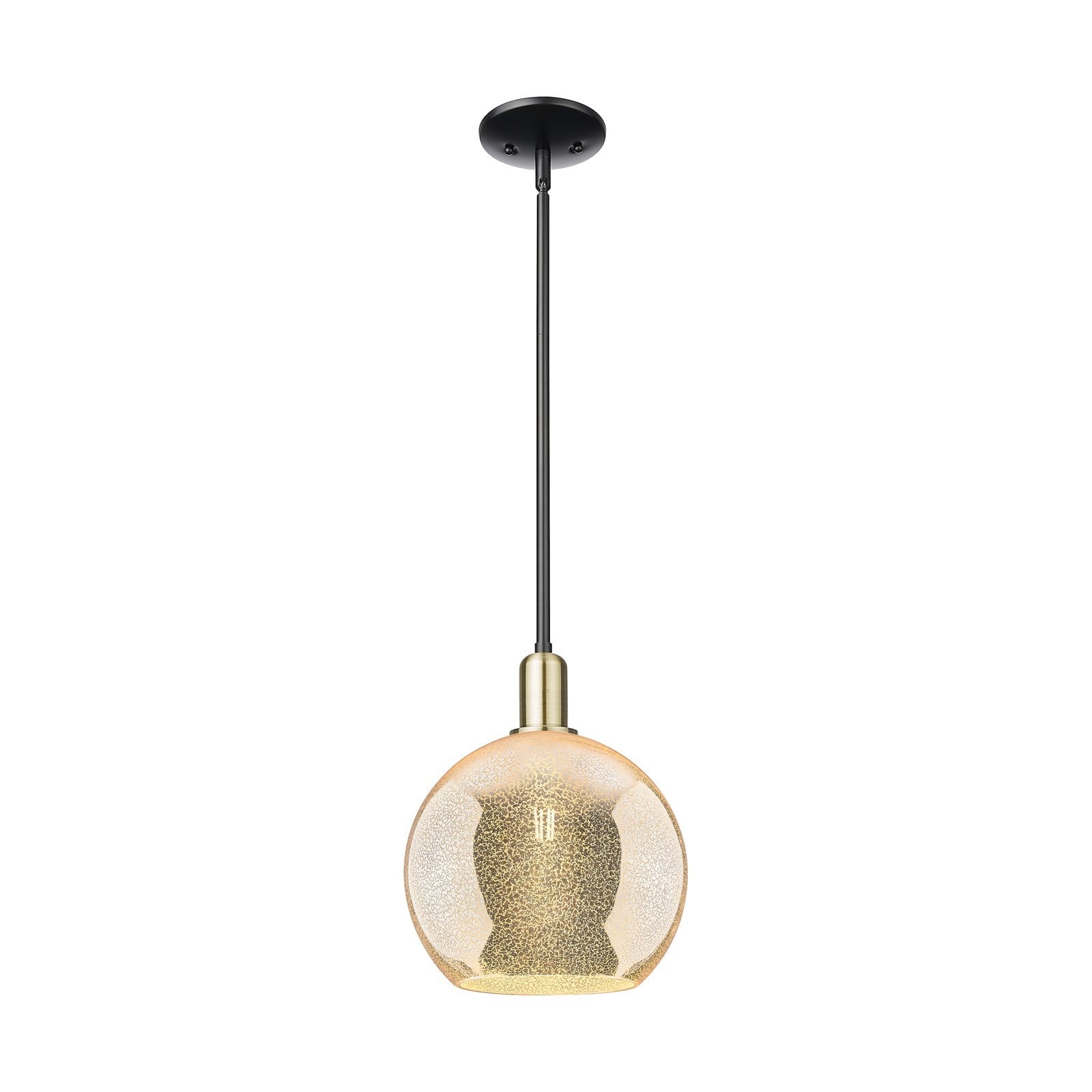 Innovations Athens 10in 1-Light Mini Pendant | Industrial Black Antique Brass Steel and Mercury Glass | Kitchen Island & Dining | Model 716-1S-BAB-G128-10