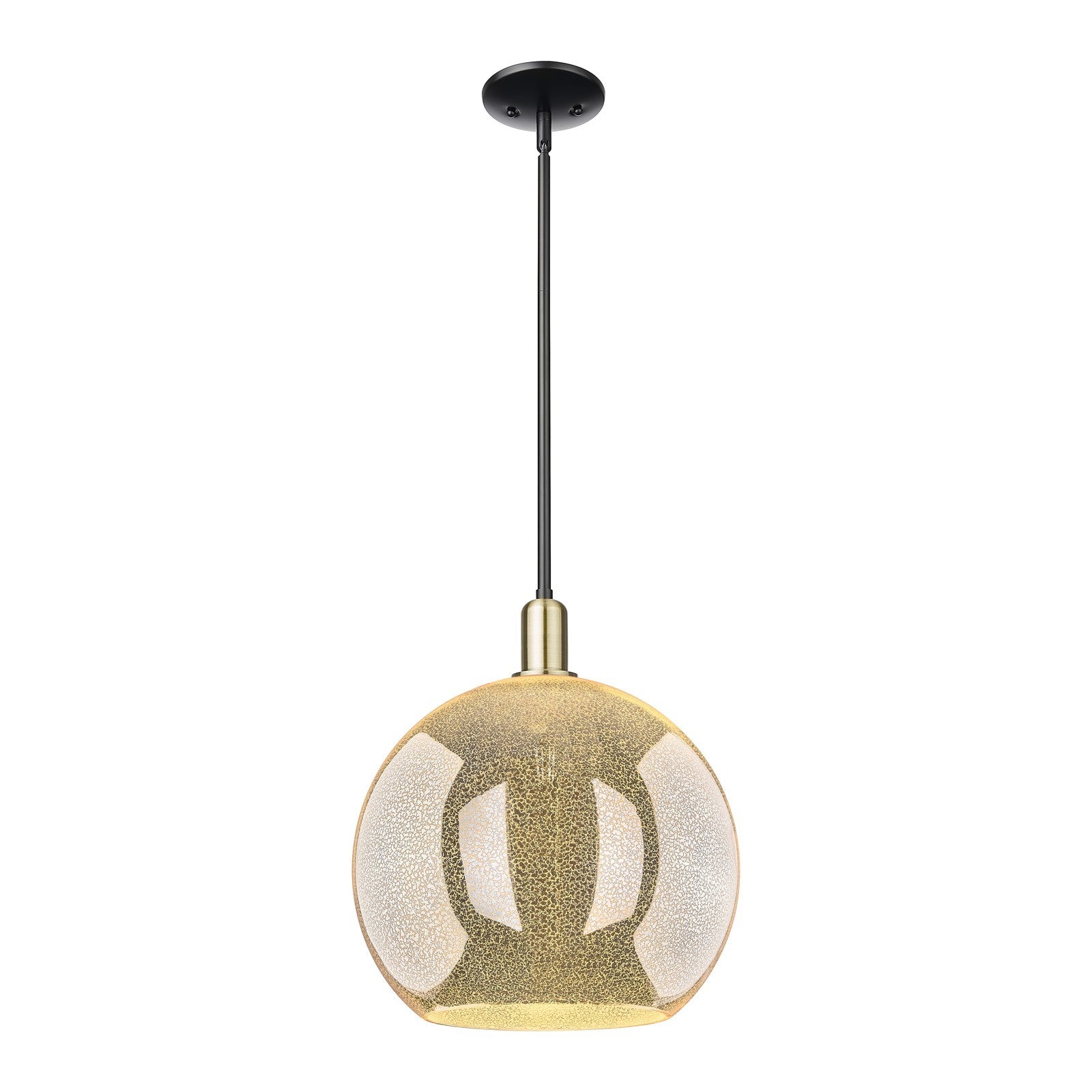 Innovations Athens 14in 1-Light Mini Pendant | Industrial Black Antique Brass Steel and Mercury Glass | Kitchen Island & Dining | Model 716-1S-BAB-G128-14