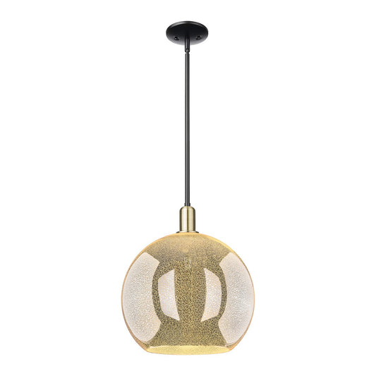 Innovations Athens 14in 1-Light Mini Pendant | Industrial Black Antique Brass Steel and Mercury Glass | Kitchen Island & Dining | Model 716-1S-BAB-G128-14