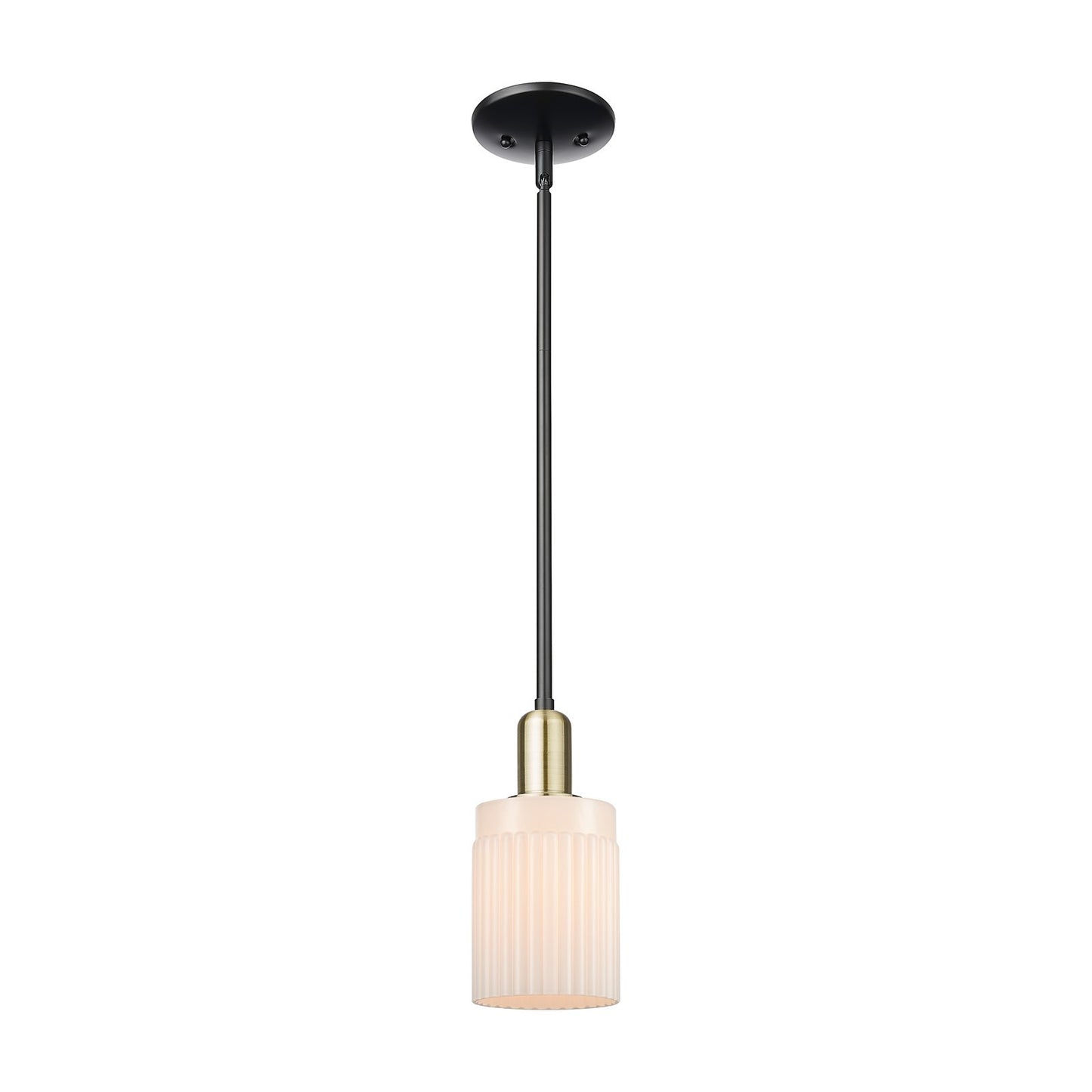 Innovations Hadley 1-Light Mini Pendant | Industrial Black Antique Brass and Matte White Ribbed Glass | Kitchen Island & Dining | Model 716-1S-BAB-G341