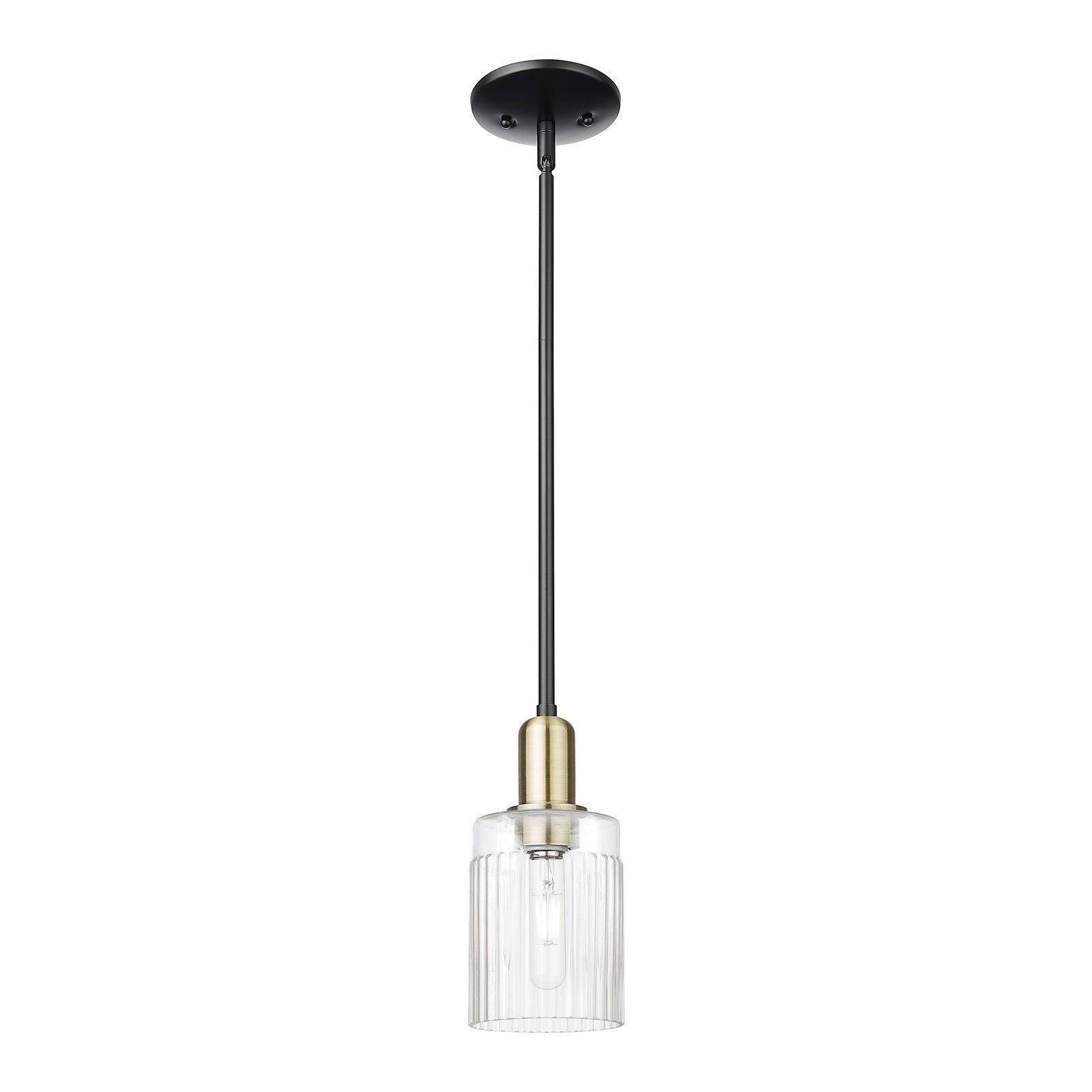 Innovations Hadley 1-Light Mini Pendant | Industrial Black Antique Brass Steel and Clear Ribbed Glass | Kitchen Island & Dining | Model 716-1S-BAB-G342