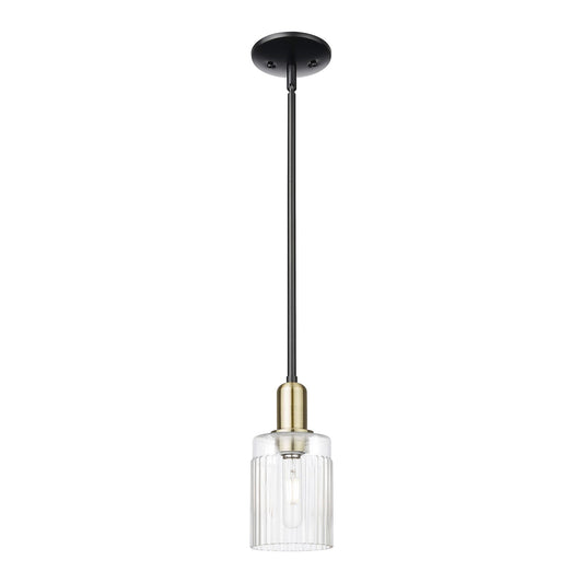 Innovations Hadley 1-Light Mini Pendant | Industrial Black Antique Brass Steel and Clear Ribbed Glass | Kitchen Island & Dining | Model 716-1S-BAB-G342