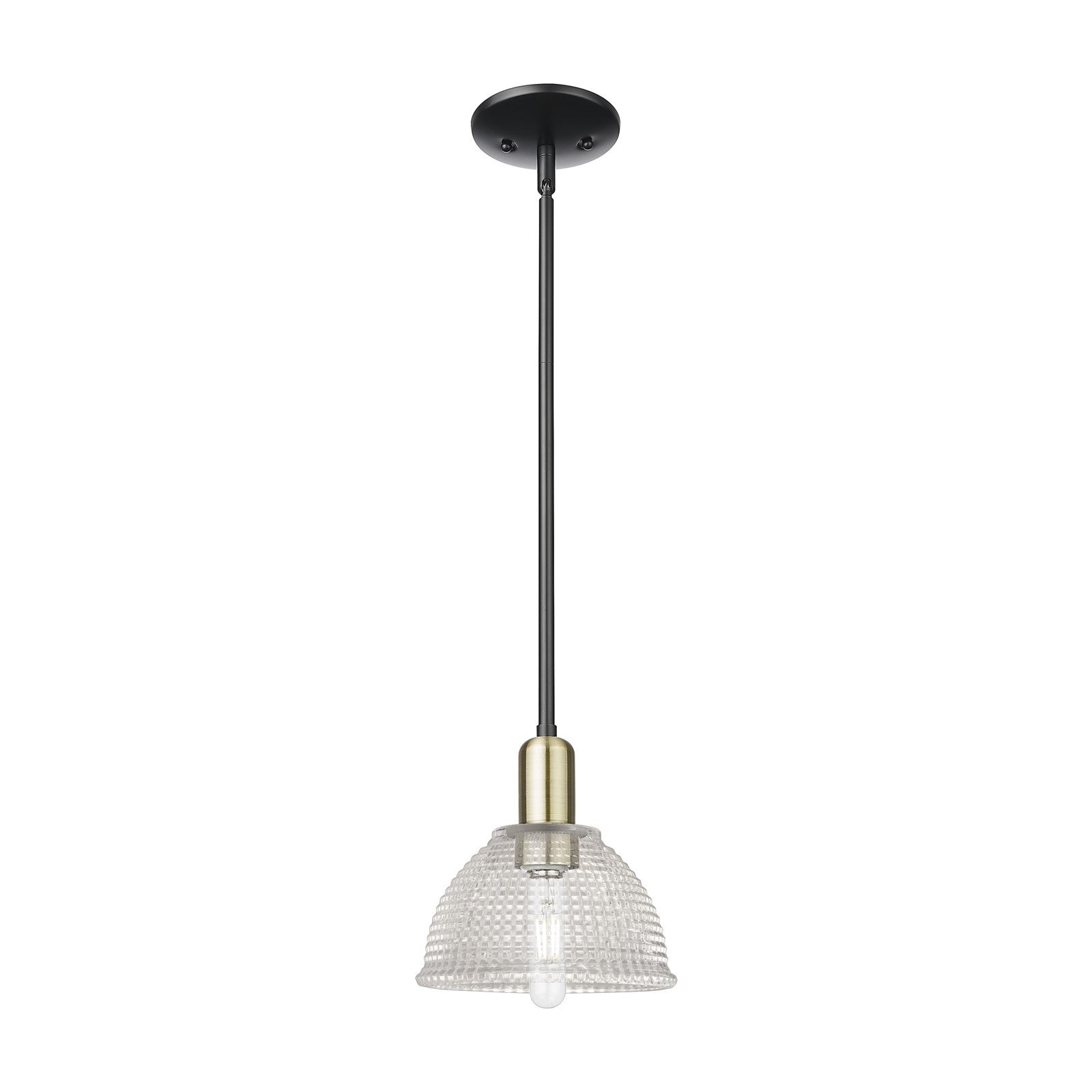 Innovations Arietta 8in 1-Light Mini Pendant | Industrial Black Antique Brass Steel and Clear Glass | Kitchen Island & Dining Room | Model 716-1S-BAB-G422