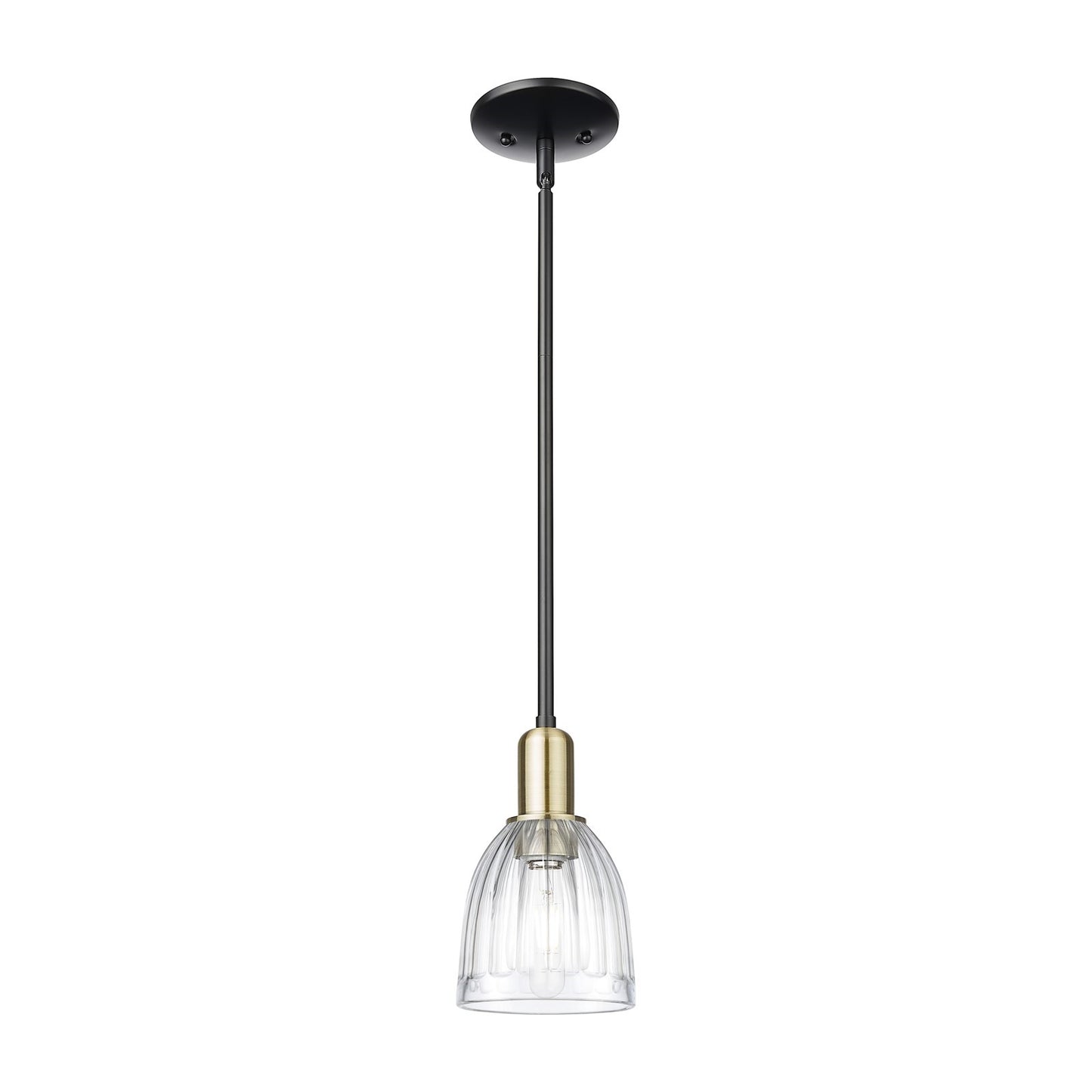 Innovations Brookfield 6in 1-Light Mini Pendant | Industrial Black Antique Brass and Clear Ribbed Glass | Kitchen Island & Dining | Model 716-1S-BAB-G442