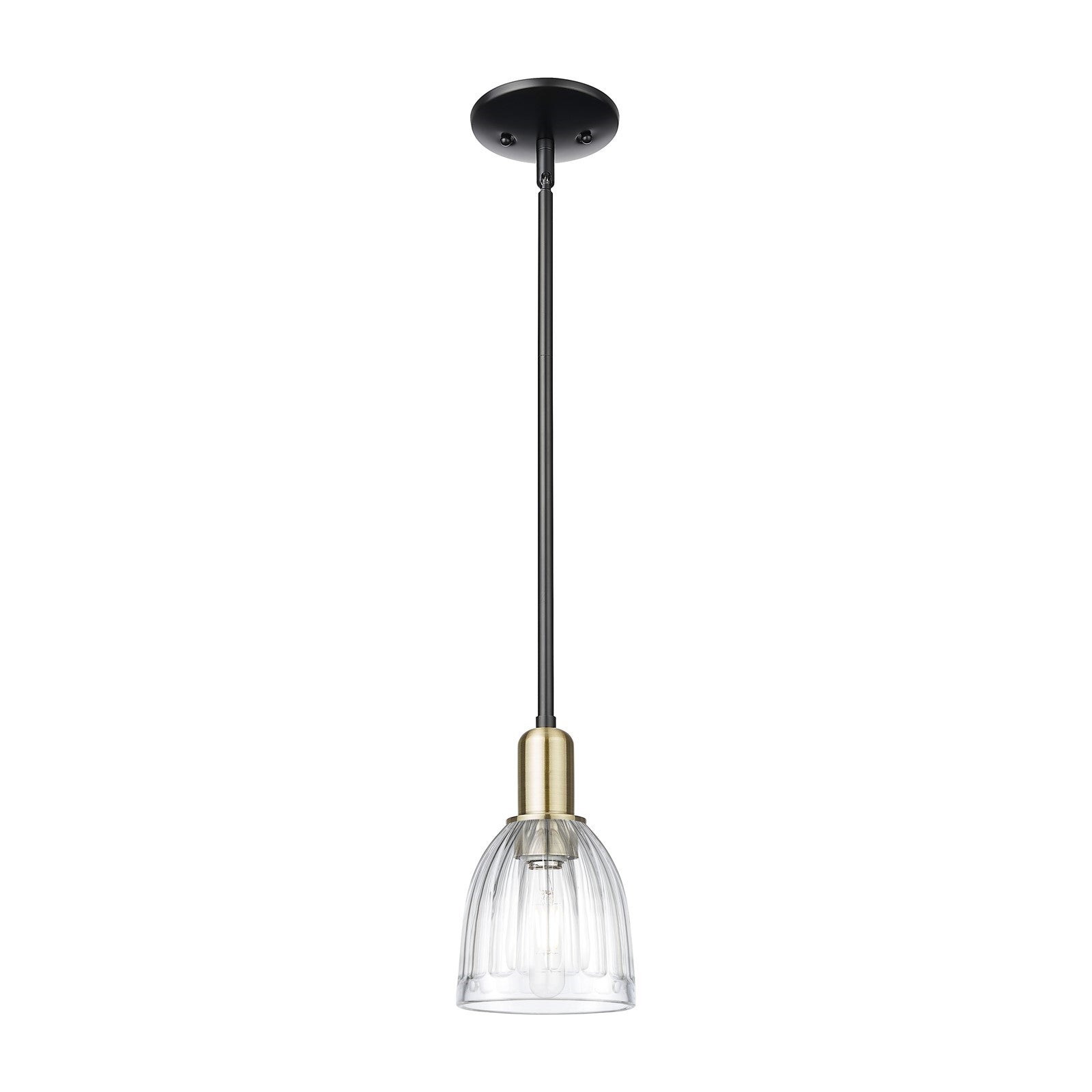 Innovations Brookfield 6in 1-Light Mini Pendant | Industrial Black Antique Brass and Clear Ribbed Glass | Kitchen Island & Dining | Model 716-1S-BAB-G442