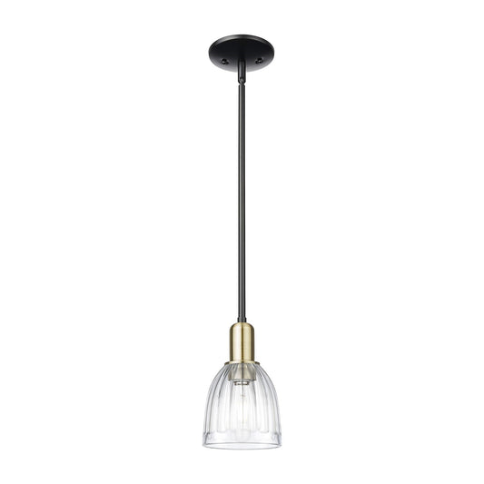 Innovations Brookfield 6in 1-Light Mini Pendant | Industrial Black Antique Brass and Clear Ribbed Glass | Kitchen Island & Dining | Model 716-1S-BAB-G442