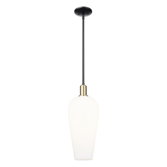 Innovations Chelsea 8in 1-Light Mini Pendant | Industrial Black Antique Brass and White Glass | Kitchen Island & Dining Room | Model 716-1S-BAB-G456-8WH
