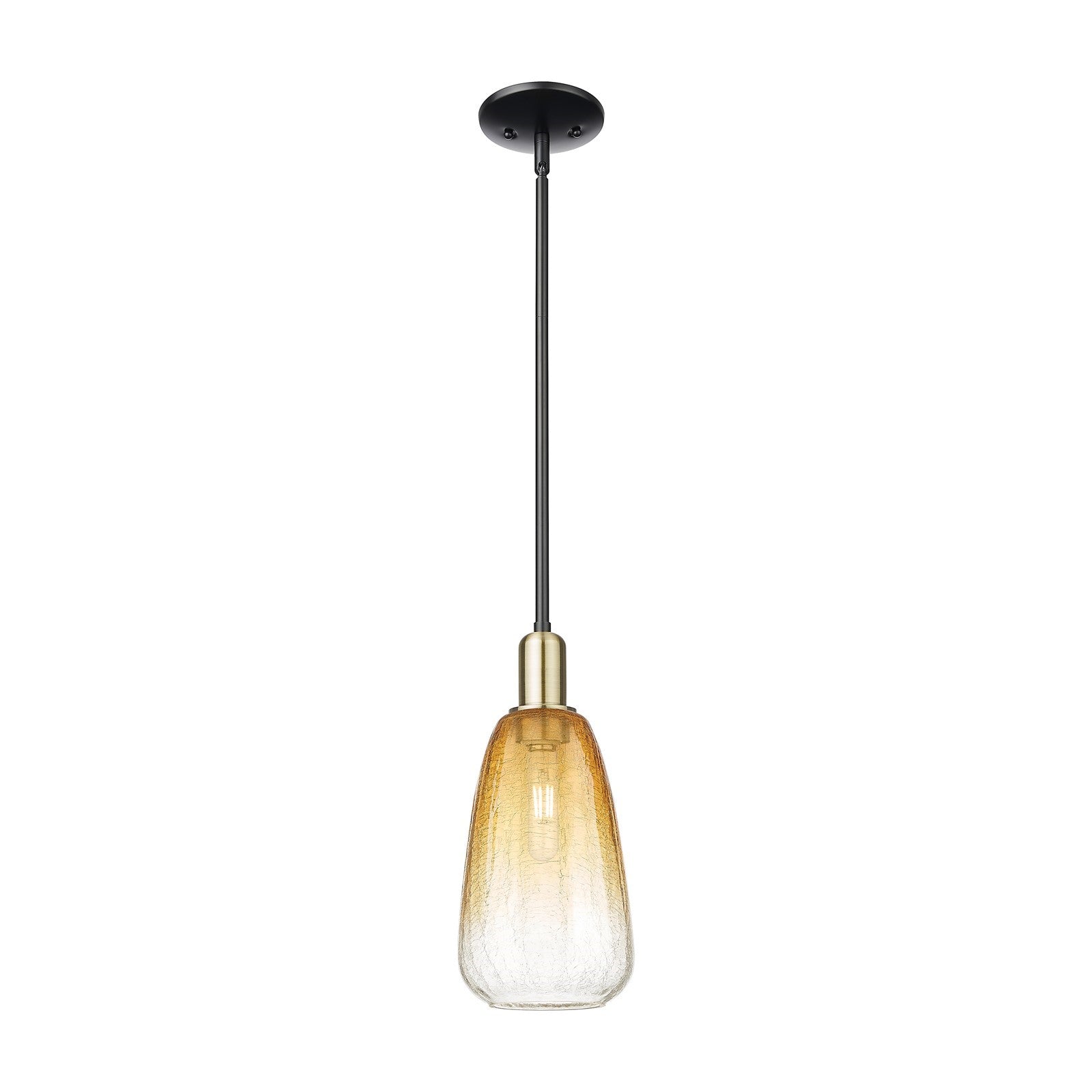 Innovations Brookhaven Almond 6in 1-Light Mini Pendant | Industrial Black Antique Brass and Amber Glass | Kitchen Island & | Model 716-1S-BAB-G480-6AM