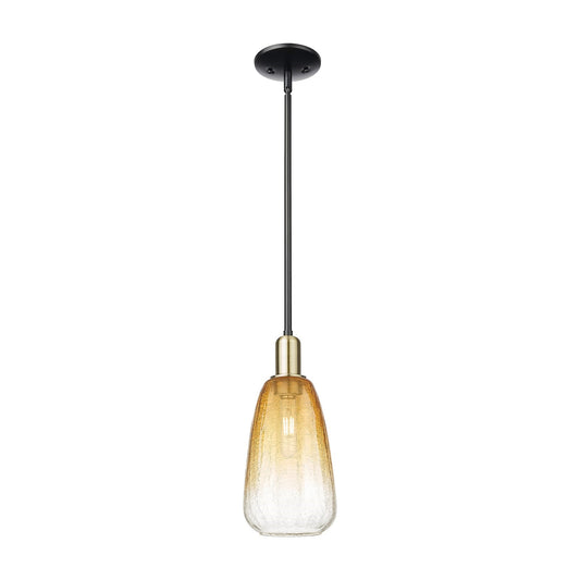 Innovations Brookhaven Almond 6in 1-Light Mini Pendant | Industrial Black Antique Brass and Amber Glass | Kitchen Island & | Model 716-1S-BAB-G480-6AM