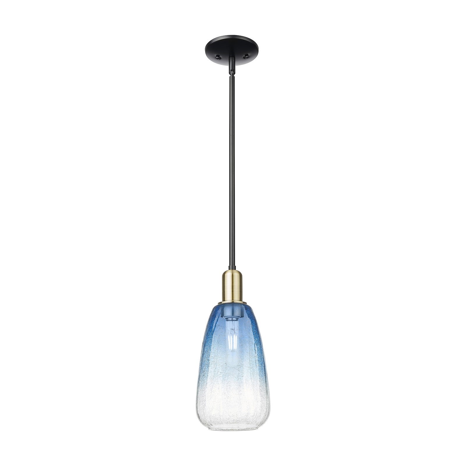 Innovations Brookhaven Almond 6in 1-Light Mini Pendant | Industrial Black Antique Brass and Sapphire Blue Glass | Kitchen | Model 716-1S-BAB-G480-6SB