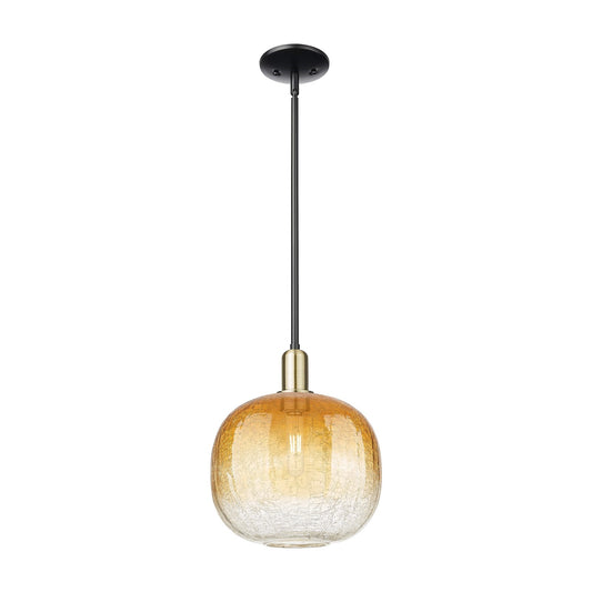 Innovations Brookhaven Sphere 10.5in 1-Light Mini Pendant | Industrial Black Antique Brass and Amber Glass | Kitchen Island & | Model 716-1S-BAB-G481-10AM