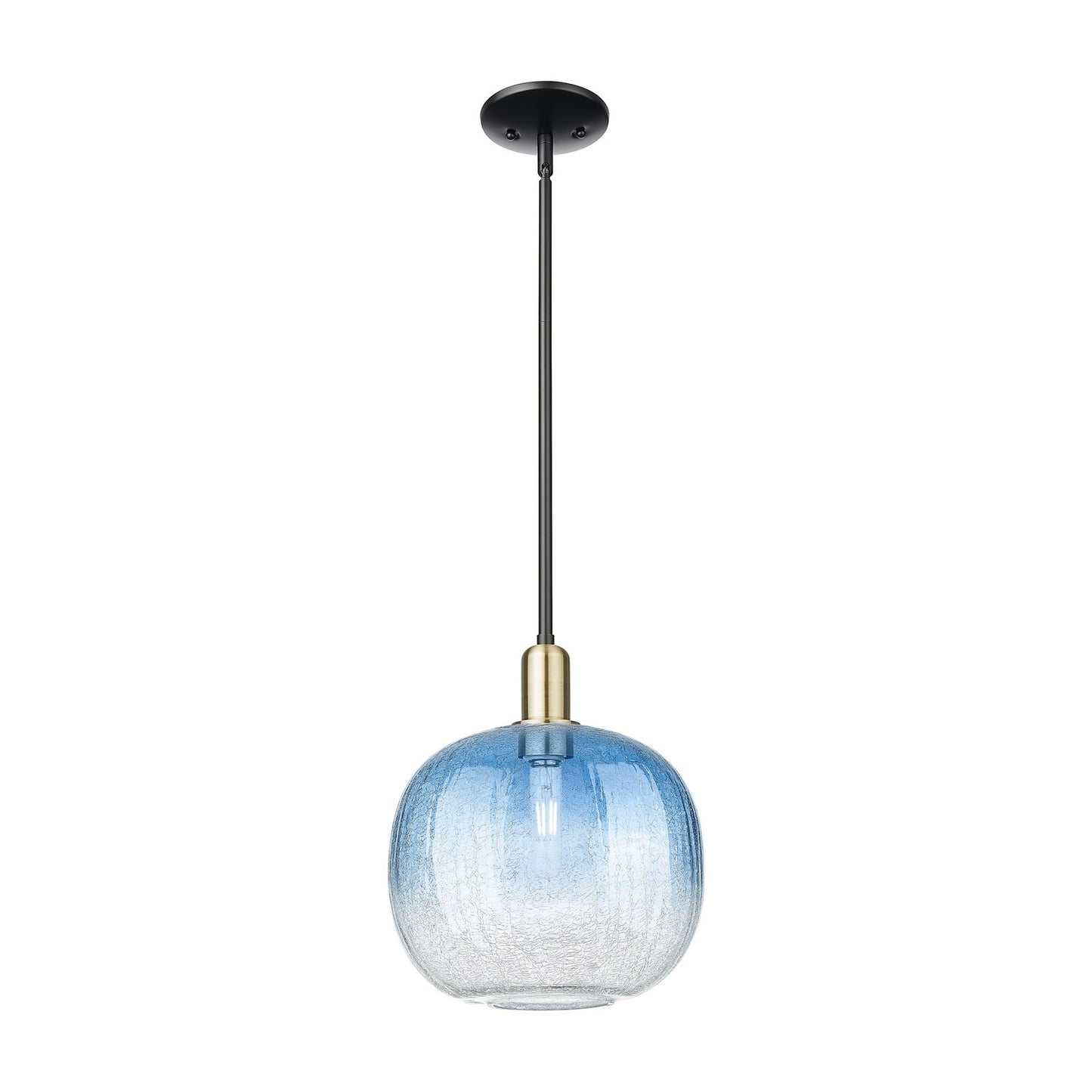 Innovations Brookhaven Sphere 10.5in 1-Light Mini Pendant | Industrial Black Antique Brass Steel and Sapphire Blue Glass | Model 716-1S-BAB-G481-10SB