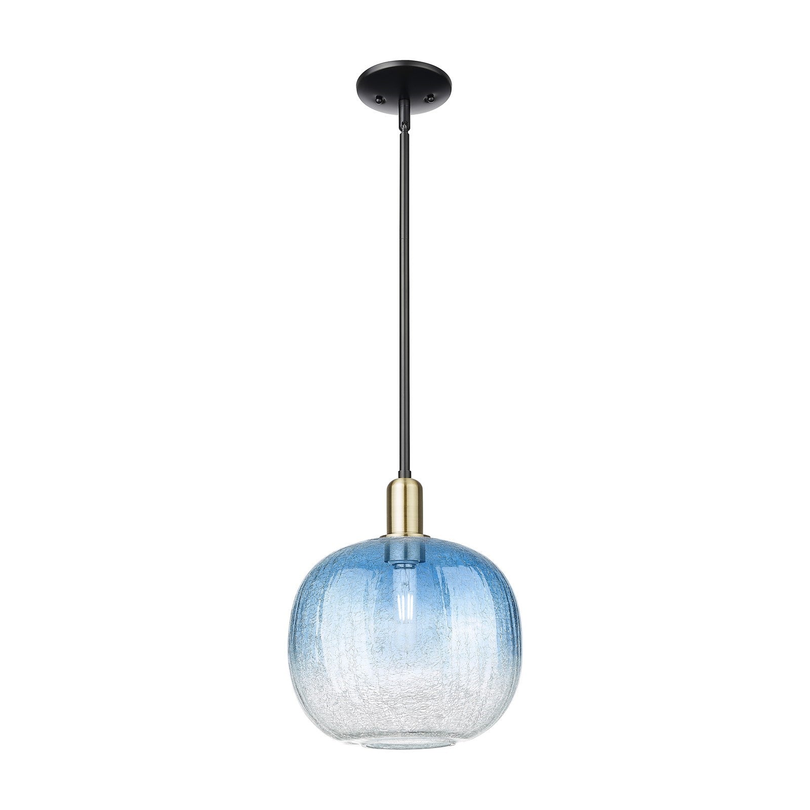 Innovations Brookhaven Sphere 10.5in 1-Light Mini Pendant | Industrial Black Antique Brass Steel and Sapphire Blue Glass | Model 716-1S-BAB-G481-10SB