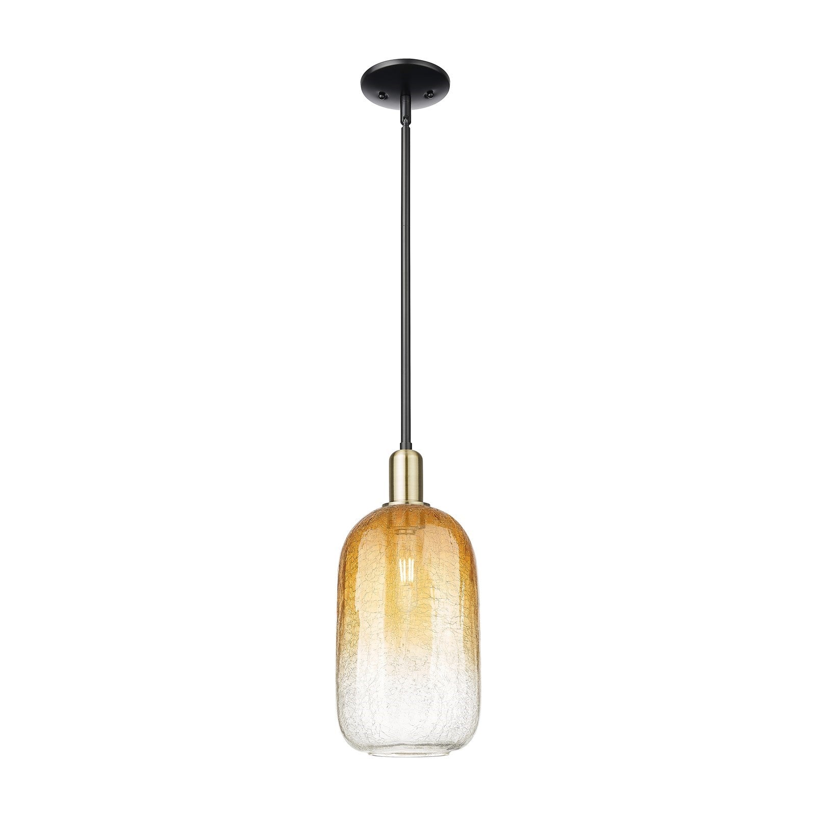 Innovations Brookhaven Cloche 7in 1-Light Mini Pendant | Industrial Black Antique Brass and Amber Glass | Kitchen Island & | Model 716-1S-BAB-G482-7AM
