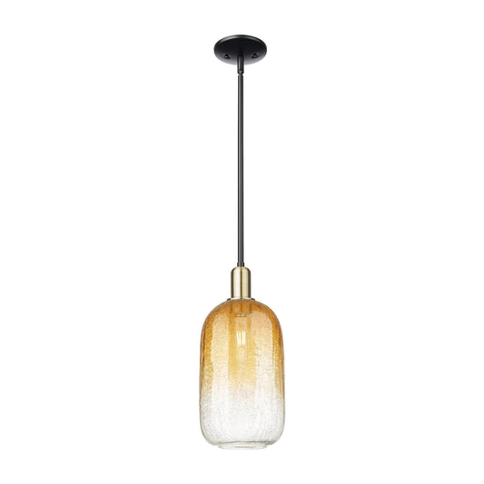 Innovations Brookhaven Cloche 7in 1-Light Mini Pendant | Industrial Black Antique Brass and Amber Glass | Kitchen Island & | Model 716-1S-BAB-G482-7AM